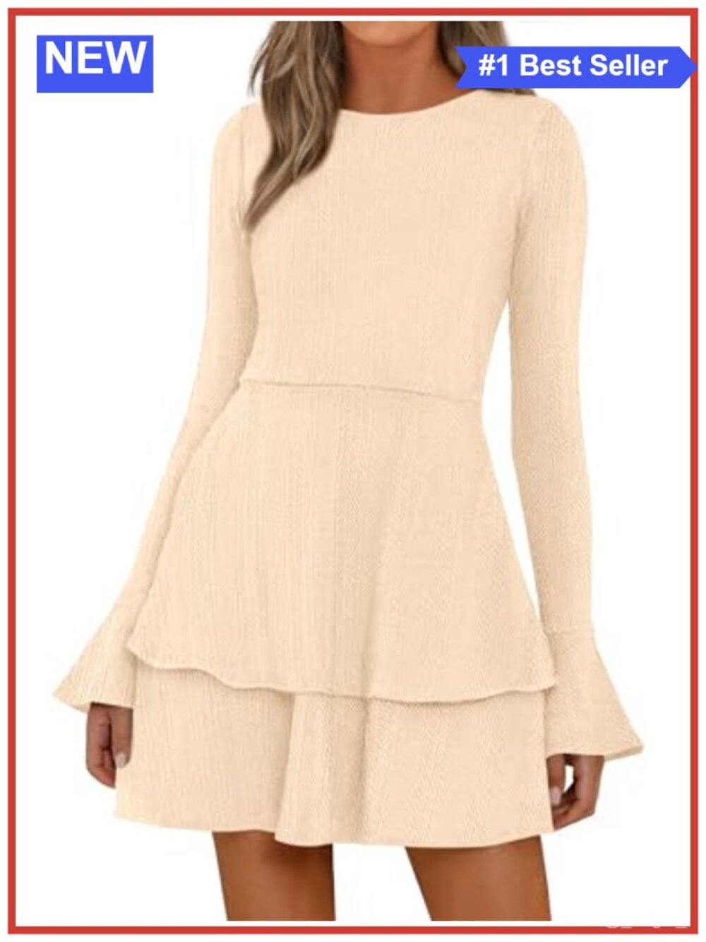 PRETTYGARDEN Womens Long Sleeve Sweater Dress A-Line Ruffle Mini Dress